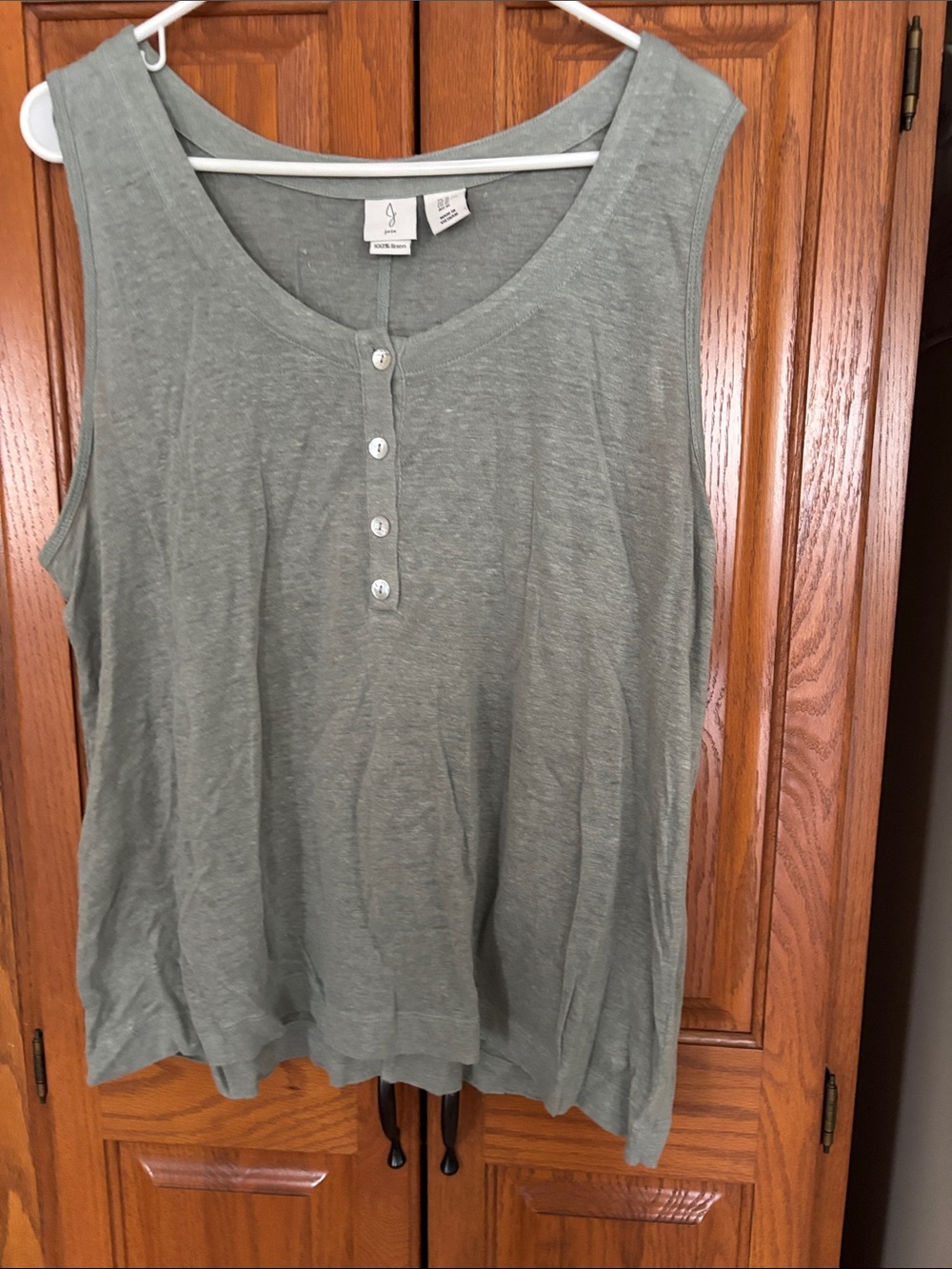 Kensie Sage Green Sleeveless Henley Tank